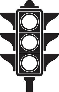 Black silhouette of a traffic light with three illuminated circles vector