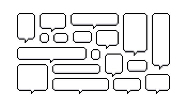 píxel habla burbujas colocar. píxel texto caja. retro juego charla marcos mensaje nubes poco diálogo marcos interfaz hablar globo. ilustración aislado en blanco antecedentes vector