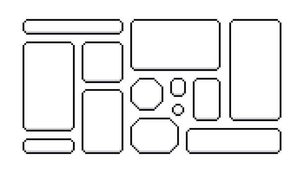 Pixel text frame. Pixel text box. Retro game chat frames. Message clouds. Bit dialog bubble. Interface talk balloon. illustration isolated on white background vector