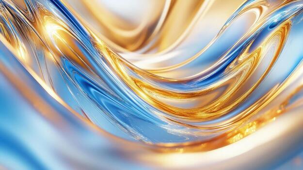 Smooth blue and gold waves intertwine creating a stunning, flowing effect with depth and shimmer photo