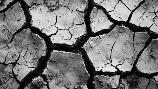 Gray textured cracked earth surface forms abstract pattern showing arid soil condition with sharp fracture photo