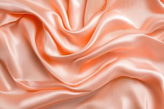 Soft peach fabric glistens, creating elegant waves and highlighting smooth, flowing texture photo