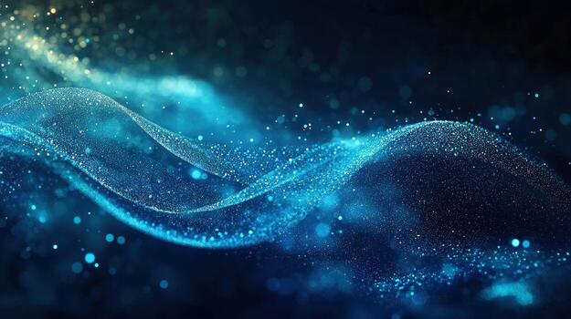 Swirling light streams in deep blue gradients create an abstract, glittering wave pattern photo