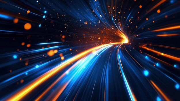 Dynamic light streaks in tunnellike abstract pattern show a rapid movement through space photo