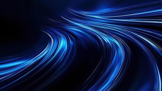 Vibrant azure streams illuminate the dark background creating a powerful dynamic optical illusion effect photo