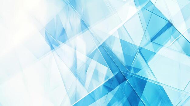 Angular blue and white glass shapes intersect creating a modern abstract design photo