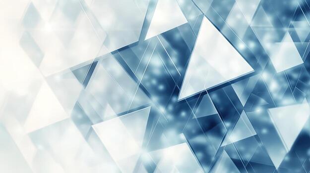 Light reflects through overlapping translucent triangles to create a cool, abstract crystal background photo