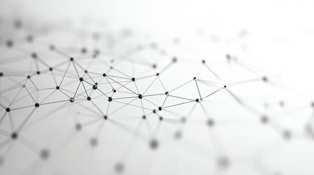 Abstract network of connected nodes forms a technological and scientific structure with shallow depth photo