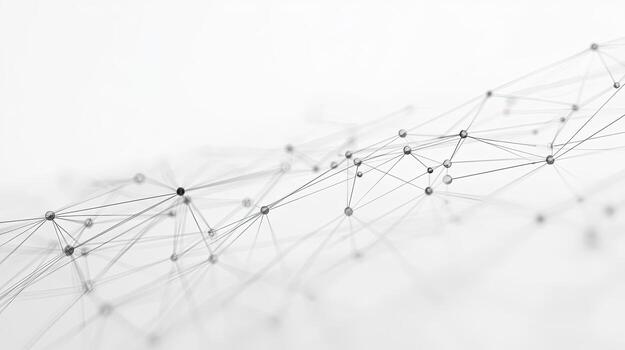 Connected gray spheres form a complex network against a bright white background, creating depth photo