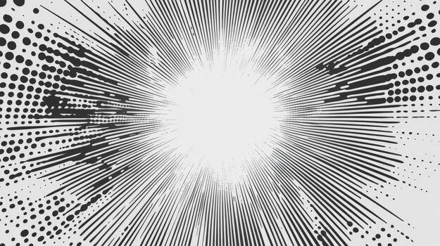 concéntrico negro líneas y punteado modelo emanar desde un brillante centrar en blanco fondo foto