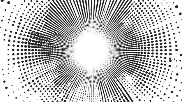 concéntrico radiante líneas y trama de semitonos puntos crear un dinámica negro y blanco modelo foto
