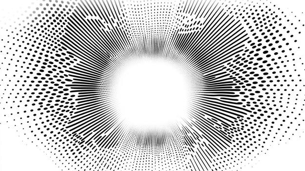 An array of converging lines and dots create a dynamic, abstract burst on white photo