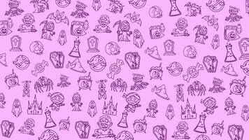 scarabocchio Halloween viola lineamenti modello. giocoso mummie e fantasmi nel un' capriccioso carino design. ciclo continuo semplice animazione video