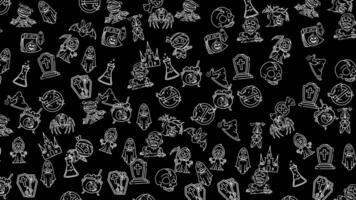 Doodle halloween doodle white outlines pattern of halloween themed objects like ghosts bats and spiders. Loop simple animation video