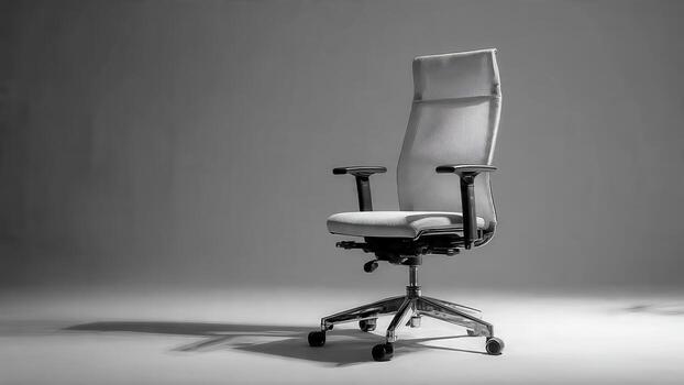 Modern ergonomic office chair with mesh back and adjustable armrests on a gray background photo