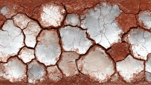 Cracked dry earth with arid texture showing irregular polygonal shapes and contrasting colors photo