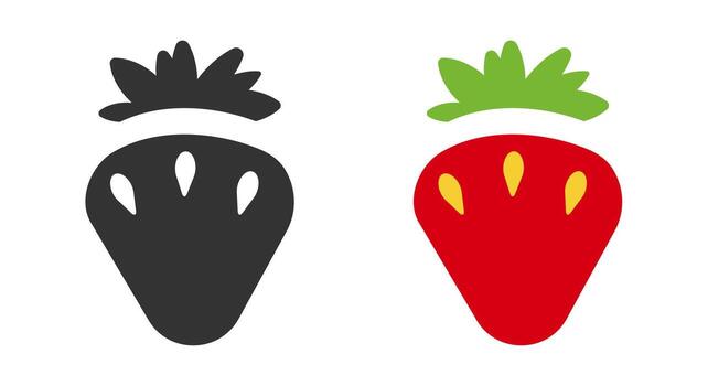 This collection features elegant line icons of strawberries in black and red. These designs can enhance various creative projects, adding a fresh fruit element to digital or print materials. vector