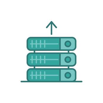 Data upload to server stack with upward arrow depicting process information vector