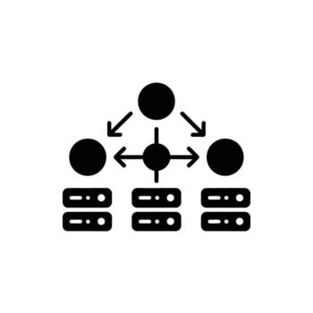 Network Communication Architecture with Servers and Clients Illustrating Data Exchange and Connections vector