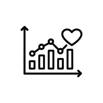 Increasing Chart with Heart Symbolizing Growth Performance and Positive Trends in Business vector