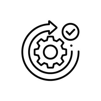 Gear and Arrow Circle with Check Mark Representing Process Completion and Workflow Automation vector