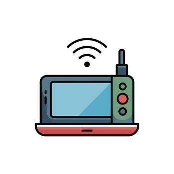 Modern wireless communication device with antenna displaying connectivity and signal strength in a sleek design vector