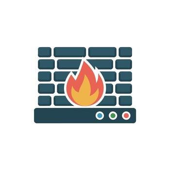 cortafuegos icono ilustración representando red seguridad con ladrillo pared y fuego diseño vector