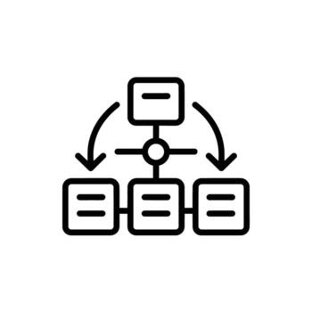 Flowchart graphic icon demonstrating process diagram with arrows and rectangular shapes vector