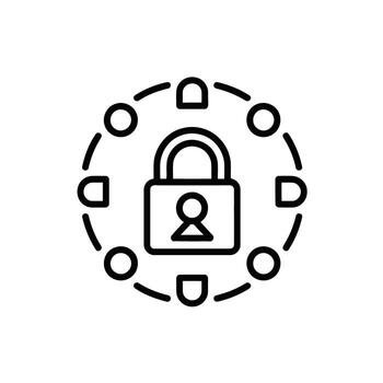 Data Security and Encryption with Lock Icon Connecting Network Nodes Concept vector