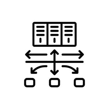 Data Flow Diagram with Servers and Nodes Representing Network Communication in Black and White Style vector