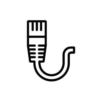 Black outline Ethernet cable icon representing network connectivity and data transfer solutions vector