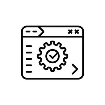 Website settings configuration icon for development and adjustment process with gear and checkmark symbol vector