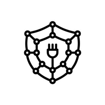 Cyber Security Shield with Power Plug Represents Network Security and Connection Protection vector