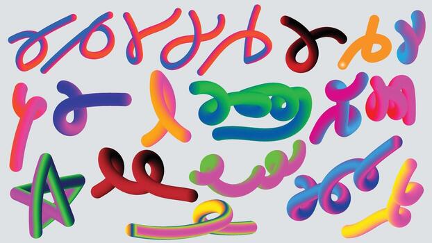 Collection of colorful abstract fluid lines and shapes on a gray background vector