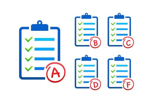 Clipboard showing test results and academic grading concept vector