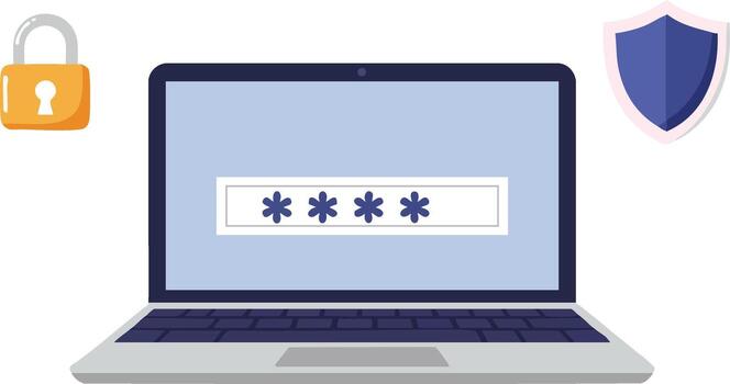 ordenador portátil computadora con contraseña proteccion y seguridad íconos para datos la seguridad y en línea intimidad ilustración vector