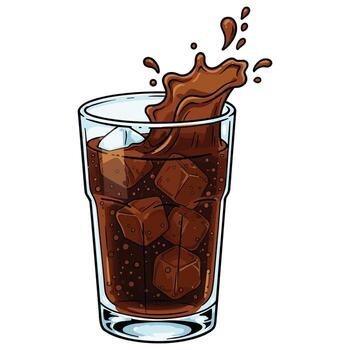 Fizzy cola splashing with ice cubes in a glass vector