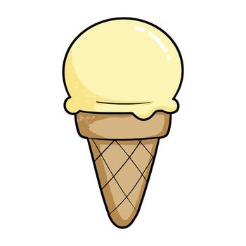 Vanilla ice cream cone with waffle cone and glossy texture vector