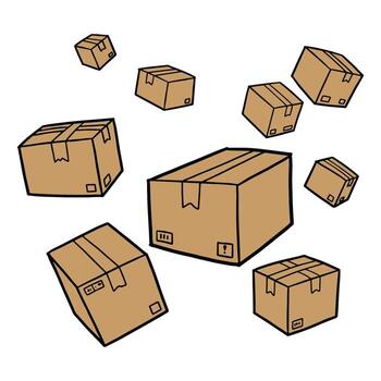 Multiple cardboard boxes floating in white background vector