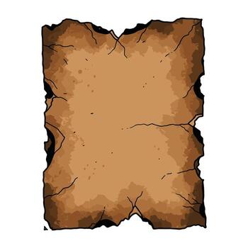 Ancient weathered scroll with cracks and torn edges on blank background vector