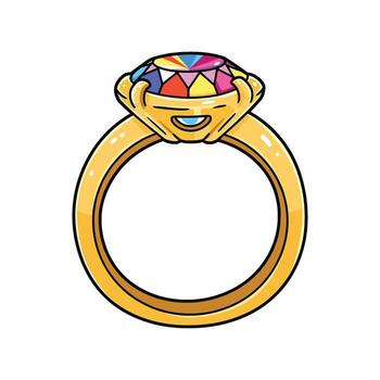 Elegant gold ring with multicolored gemstone in unique facet design vector