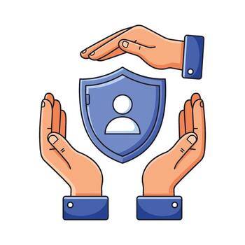 Hands protecting user privacy shield icon with guarded figure vector