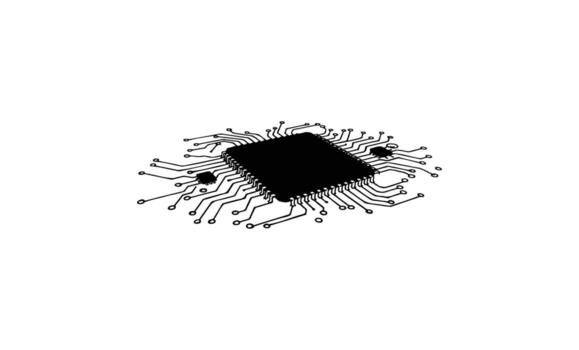 Black microchip icon with circuit lines vector