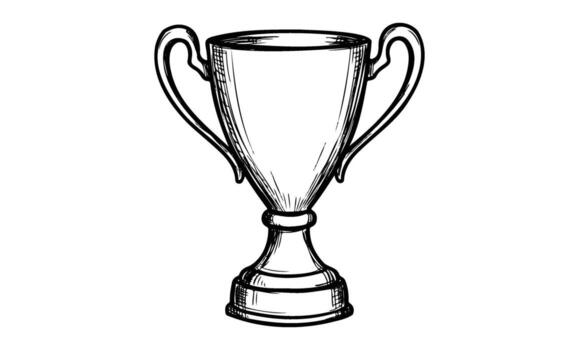 Sketch of a classic empty trophy with handles in black and white vector