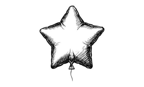 Black and white sketch of star-shaped balloon with string vector