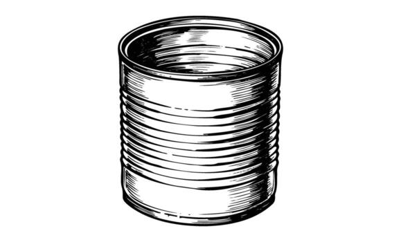 Hand-drawn sketch of empty metal tin can with minimalist design vector