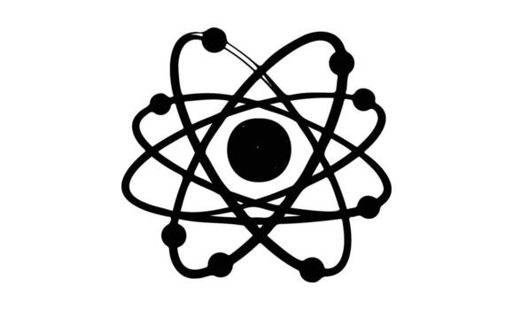 Atomic structure symbol with electrons orbiting central nucleus vector