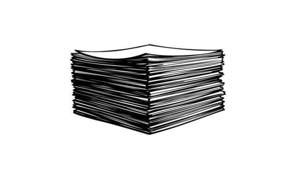apilar de papel hojas con negro y blanco dibujado a mano contorno vector