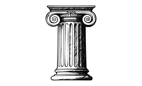 Intricate ionic column drawing with detailed fluting and volutes vector