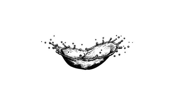 Monochrome ink-drawn splash with dynamic motion and fluidity vector